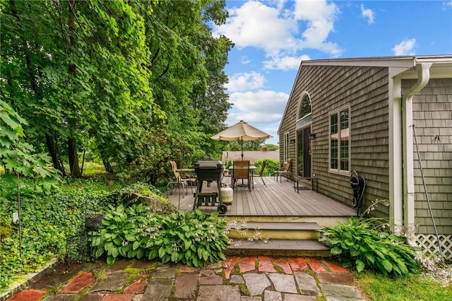 13 Welcome Rd, Smithfield, RI 02917 - wooden deck featuring outdoor dining area