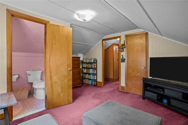 13 Welcome Rd, Smithfield, RI 02917 - interior space featuring carpet floors, lofted ceiling, and connected bathroom