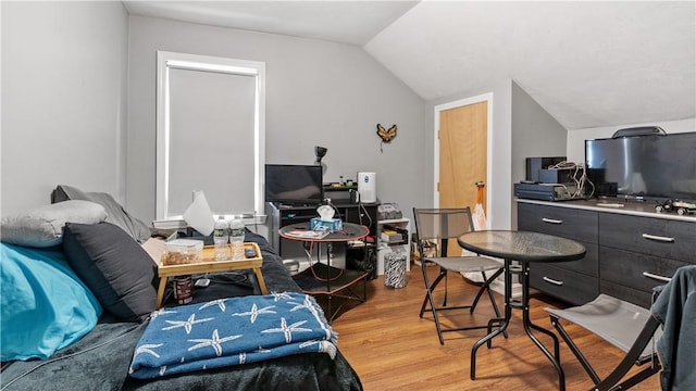 65 River St, West Warwick, RI 02893 - office area featuring wood finished floors and vaulted ceiling