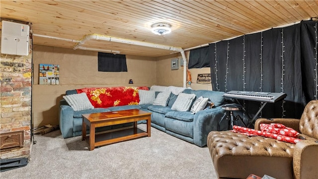 65 River St, West Warwick, RI 02893 - carpeted living room with wood ceiling