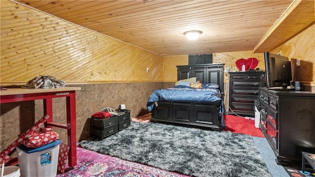 65 River St, West Warwick, RI 02893 - bedroom with wood walls, carpet flooring, and wood ceiling