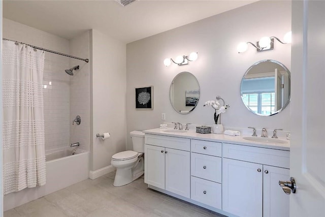 20 Kettle Point Ave, East Providence, RI 02914 - full bath featuring shower / bath combo, double vanity, and tile patterned floors
