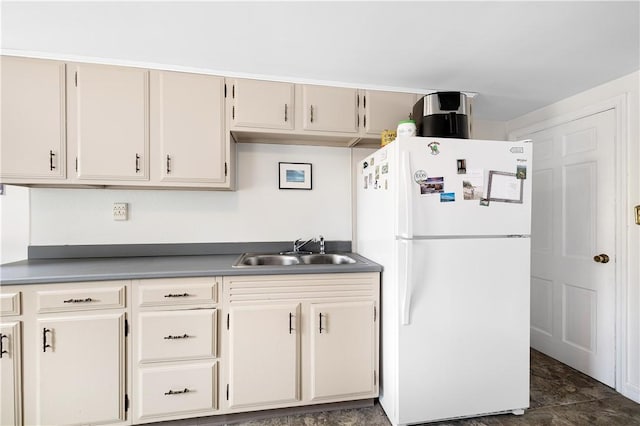 23 Preston Dr, North Kingstown, RI 02852 - kitchen featuring freestanding refrigerator and dark countertops