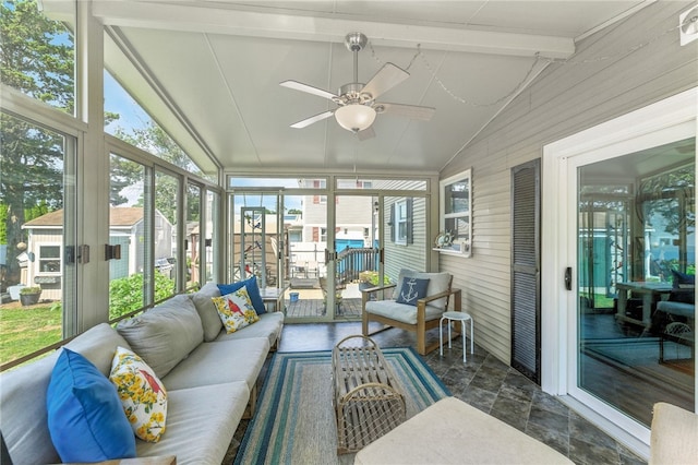 82 Martin St, East Providence, RI 02914 - sunroom / solarium with an outdoor living space, ceiling fan, and plenty of natural light