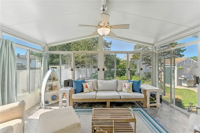 82 Martin St, East Providence, RI 02914 - sunroom with an outdoor hangout area, ceiling fan, and lofted ceiling