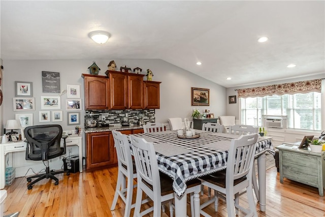 10 Pembroke Dr, Johnston, RI 02919 - dining area with light wood-type flooring, lofted ceiling, recessed lighting, and cooling unit