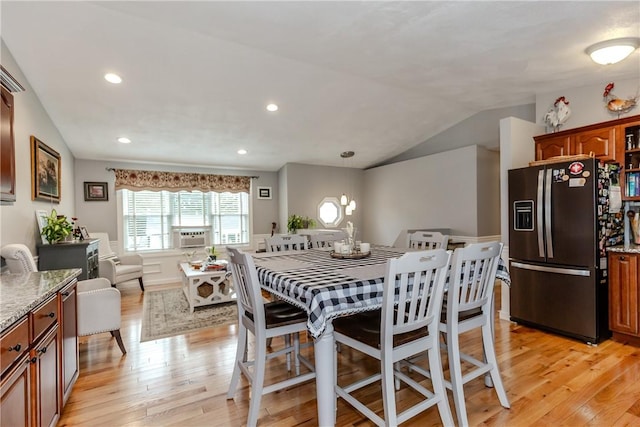 10 Pembroke Dr, Johnston, RI 02919 - dining area with light wood finished floors, lofted ceiling, recessed lighting, and cooling unit