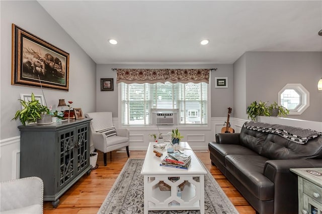 10 Pembroke Dr, Johnston, RI 02919 - living area featuring light wood-type flooring, a wainscoted wall, cooling unit, and recessed lighting
