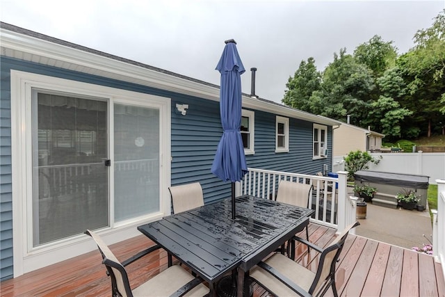 10 Pembroke Dr, Johnston, RI 02919 - wooden terrace with a hot tub and outdoor dining space