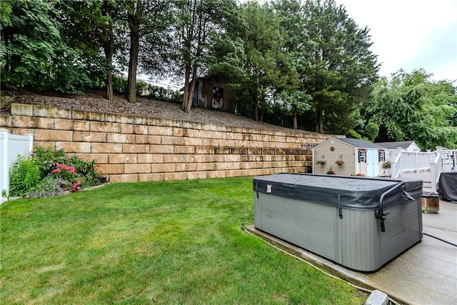 10 Pembroke Dr, Johnston, RI 02919 - fenced backyard with a hot tub and a storage shed