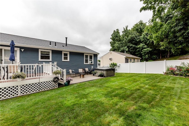 10 Pembroke Dr, Johnston, RI 02919 - rear view of property with a hot tub, a wooden deck, and a patio area
