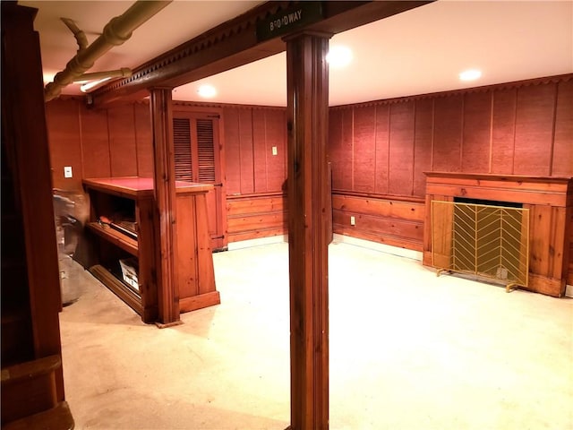 603 Wakefield St, West Warwick, RI 02893 - finished below grade area featuring a fireplace and wooden walls