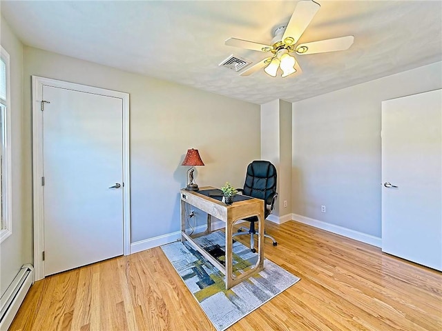 15 Lilac Cir, Cranston, RI 02920 - home office featuring baseboard heating, light wood-style floors, and a ceiling fan