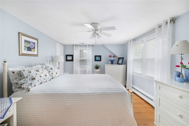 221 Trinity St, Warwick, RI 02886 - bedroom featuring baseboard heating, multiple windows, light wood-type flooring, and ceiling fan