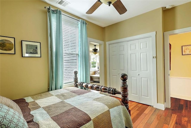 53 Avon St, Somerset, MA 02726 - bedroom featuring wood finished floors, a closet, and a ceiling fan