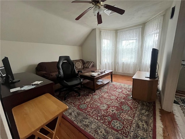 12 Winthrop St, Cranston, RI 02910 - office area with wood finished floors, ceiling fan, and lofted ceiling