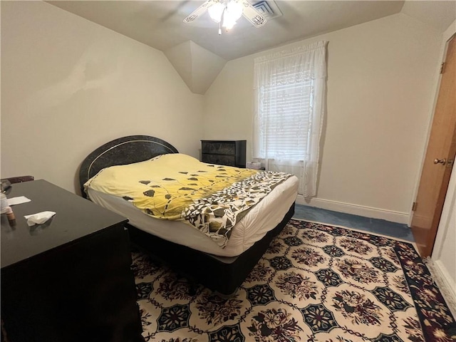 12 Winthrop St, Cranston, RI 02910 - bedroom with dark colored carpet, vaulted ceiling, and ceiling fan