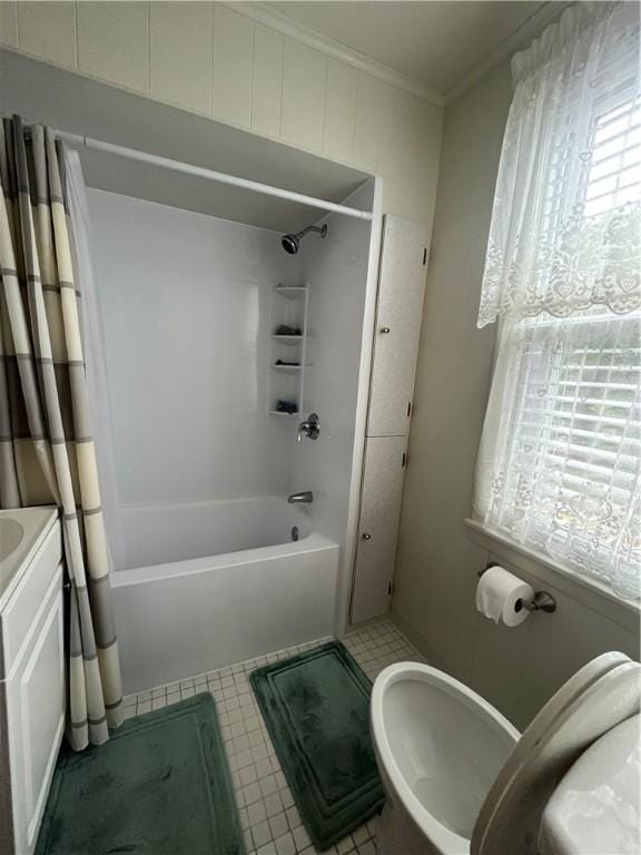 12 Winthrop St, Cranston, RI 02910 - full bathroom featuring shower / tub combo with curtain, crown molding, and vanity