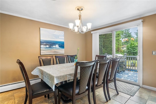 18 Magnolia Ln, Coventry, RI 02816 - dining area with a chandelier, crown molding, and baseboard heating