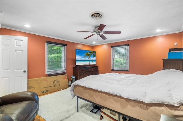 18 Magnolia Ln, Coventry, RI 02816 - bedroom with recessed lighting, ornamental molding, and ceiling fan