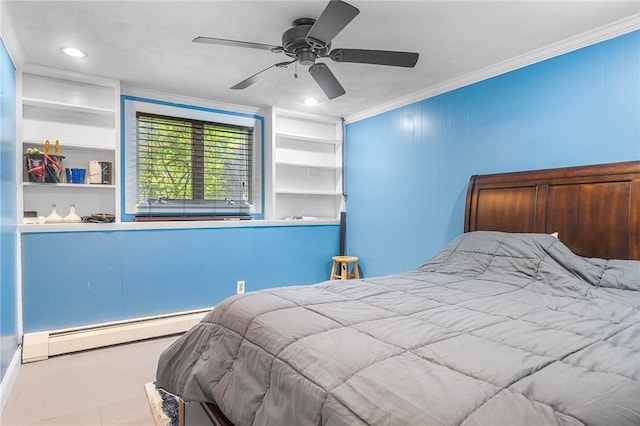 18 Magnolia Ln, Coventry, RI 02816 - bedroom featuring a baseboard heating unit, ornamental molding, a ceiling fan, and recessed lighting