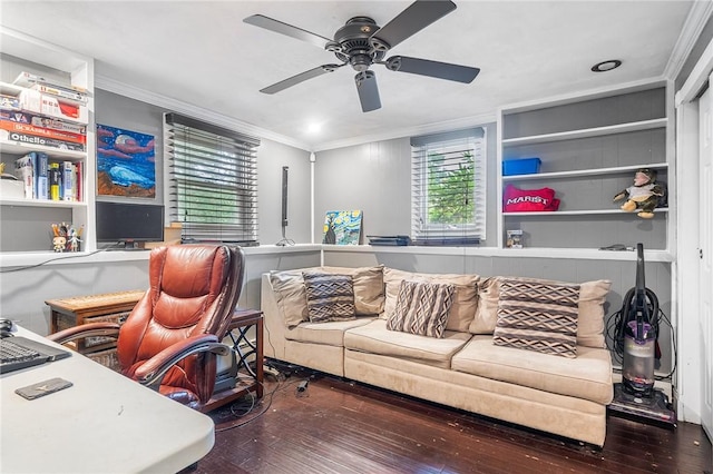 18 Magnolia Ln, Coventry, RI 02816 - office space featuring hardwood / wood-style floors, ornamental molding, and ceiling fan