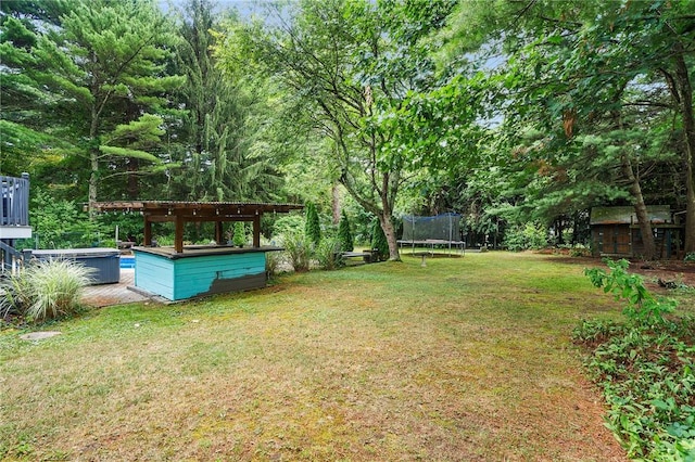 18 Magnolia Ln, Coventry, RI 02816 - view of grassy yard featuring a trampoline and a swimming pool