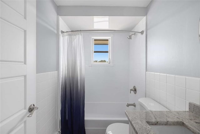 400 Narragansett Pkwy Unit Sb9, Warwick, RI 02888 - bathroom featuring vanity, shower / bath combo with shower curtain, and tile walls