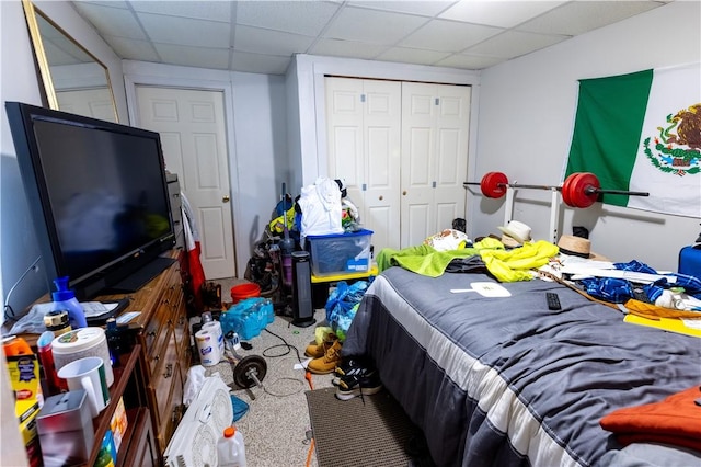 61 Cyr St, Providence, RI 02905 - bedroom with a drop ceiling, a closet, and carpet