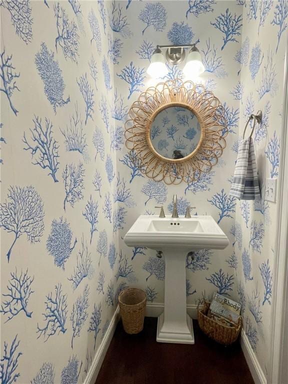21 Helm St, Jamestown, RI 02835 - bathroom featuring baseboards and wallpapered walls