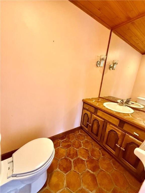74 Plymouth Rd, East Providence, RI 02914 - half bathroom with wooden ceiling, vanity, and lofted ceiling