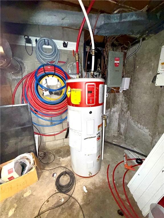 74 Plymouth Rd, East Providence, RI 02914 - utility room with electric water heater and electric panel