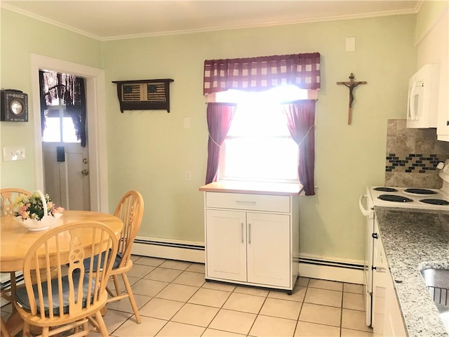 16 Edgemere Rd, Pawtucket, RI 02861 - dining space featuring light tile patterned floors, baseboard heating, and crown molding