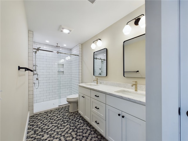 7 Carolina Nooseneck Rd Unit C, Richmond, RI 02898 - bathroom featuring a shower stall, double vanity, and tile patterned floors