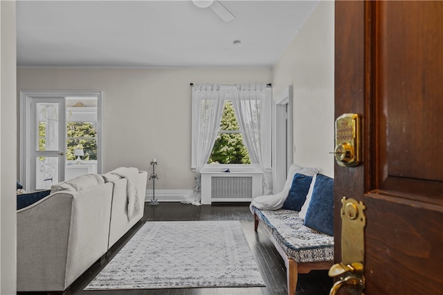 519 Bellevue Ave Unit 2N, Newport, RI 02840 - sitting room featuring radiator heating unit, dark wood-style flooring, and crown molding