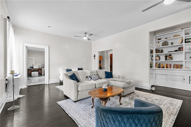 519 Bellevue Ave Unit 2N, Newport, RI 02840 - living room featuring a ceiling fan, dark wood-style floors, and crown molding