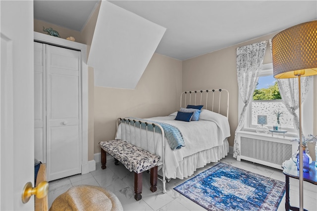 519 Bellevue Ave Unit 2N, Newport, RI 02840 - bedroom featuring radiator heating unit and marble look tiles