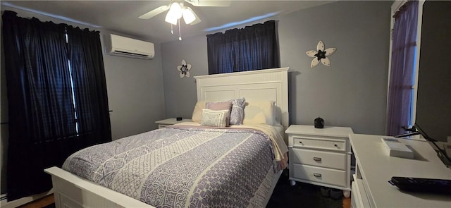 92 Silver Spring Ave, East Providence, RI 02915 - bedroom with a wall mounted air conditioner, dark colored carpet, and a ceiling fan