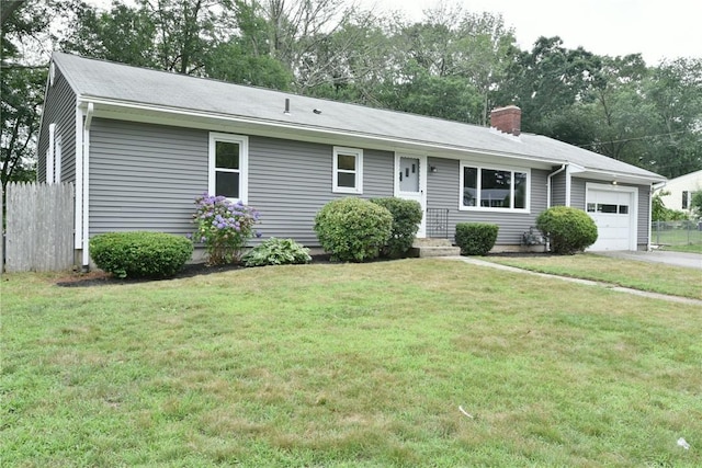 44 Cindy Ln, Warwick, RI 02886 - ranch-style house featuring a garage, a chimney, and driveway