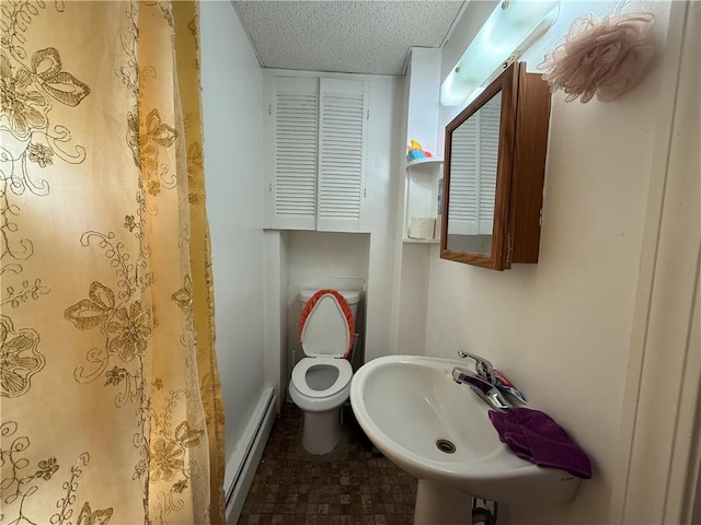 141 Pomona Ave, Providence, RI 02908 - full bathroom with baseboard heating and a shower with curtain