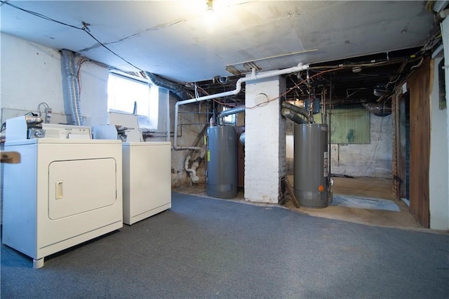1397 Chalkstone Ave, Providence, RI 02909 - below grade area with gas water heater, water heater, and independent washer and dryer
