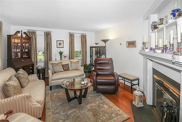 60 Tower Hill Rd, Tiverton, RI 02878 - living room with wood finished floors and a glass covered fireplace