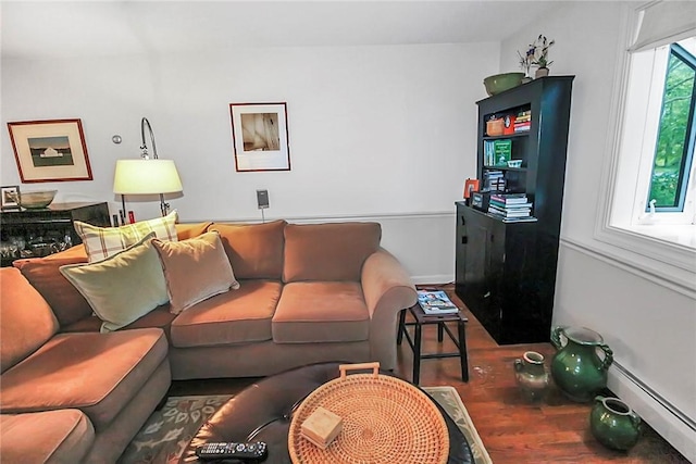 60 Tower Hill Rd, Tiverton, RI 02878 - living room featuring a baseboard radiator and wood finished floors