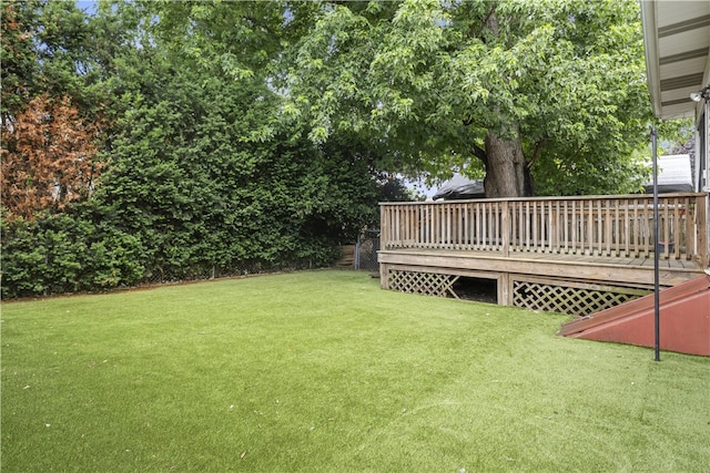 68 Friendly Rd, Cranston, RI 02910 - view of green lawn featuring a wooden deck