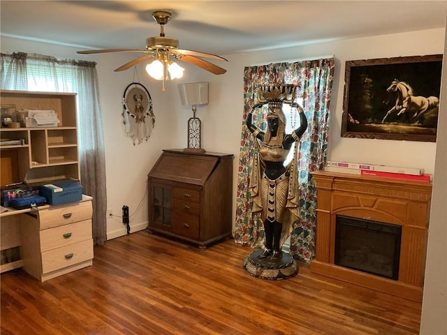 14 Jaycee Dr, West Warwick, RI 02893 - office space featuring a ceiling fan, wood finished floors, and a glass covered fireplace