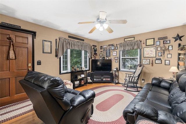 27 Nixon St, Cumberland, RI 02864 - living room featuring wood finished floors and ceiling fan
