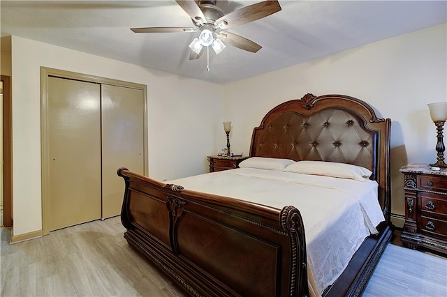 10 E St Unit 316, Cranston, RI 02920 - bedroom featuring light wood-style flooring, a closet, and a ceiling fan