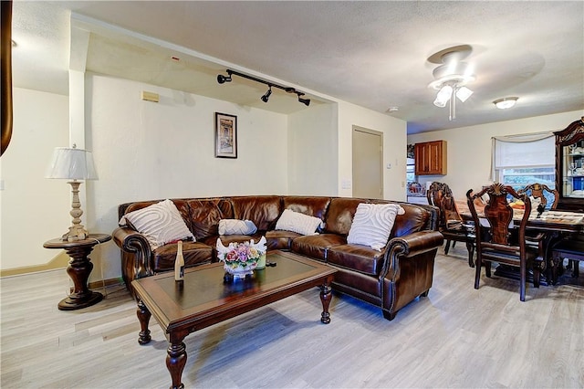 10 E St Unit 316, Cranston, RI 02920 - living room featuring light wood-style floors, a ceiling fan, and rail lighting