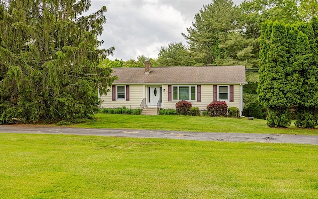 1846 E Wallum Lake Rd, Burrillville, RI 02859 - ranch-style house with a chimney and a front lawn