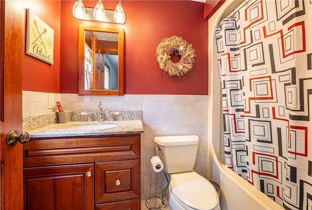 1846 E Wallum Lake Rd, Burrillville, RI 02859 - full bath featuring vanity, tile walls, and shower / bathtub combination with curtain